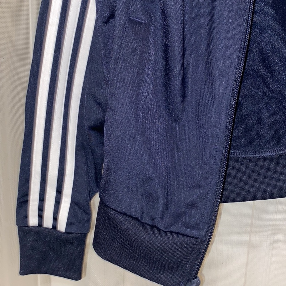 adidas Navy Blue Track Jacket with White Stripes - Picture 2 of 4